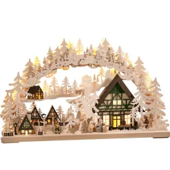 RATAGS Holzdesign Schwibbogen "Fachwerkdorf", 115V mit USB A-Anschluss Outlet