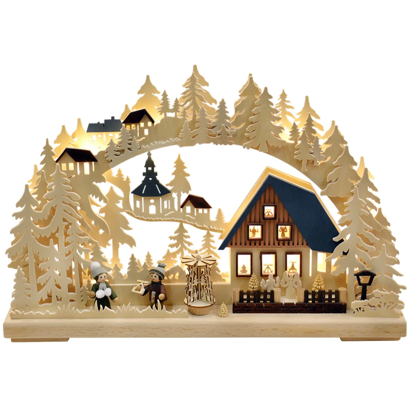 RATAGS Holzdesign Schwibbogen "Weihnacht in Seiffen", 230V mit USB A-Anschluss Discount
