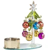 Teelichthalter Glasbaum mit bunten Kugeln, gold Clearance