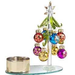 Teelichthalter Glasbaum mit bunten Kugeln, gold Clearance