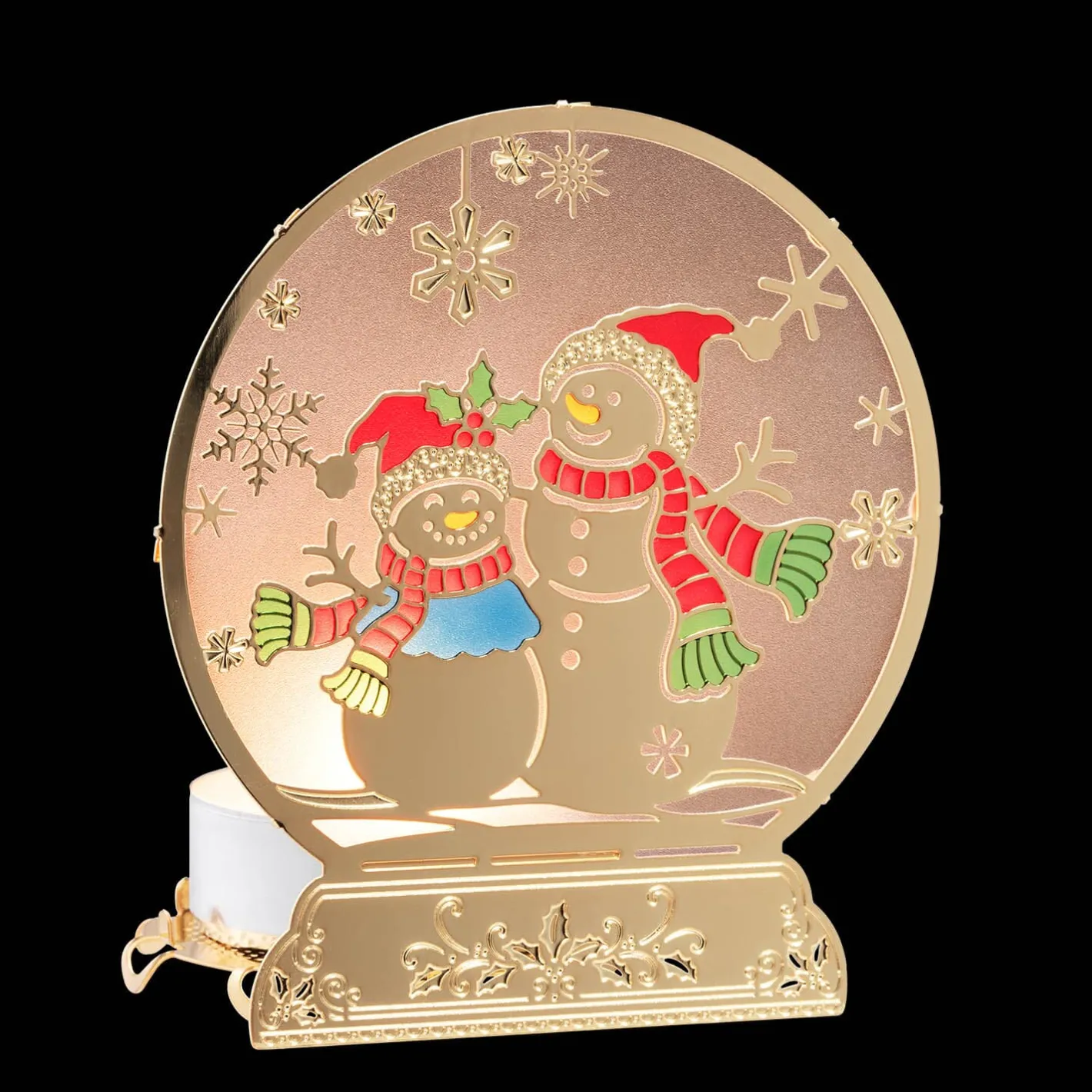 Teelichthalter "Schneemänner", goldfarben