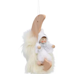 Käthes Original Weihnachtswichtel auf Mond, weiß, Holz-Baumbehang Outlet