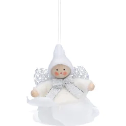 Käthes Original Weihnachtswichtel auf Rose, weiß, Holz-Baumbehang New
