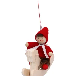 Käthes Original Weihnachtswichtel auf Schaukelpferd, rot, Holz-Baumbehang Clearance