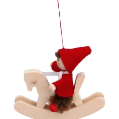 Käthes Original Weihnachtswichtel auf Schaukelpferd, rot, Holz-Baumbehang Clearance