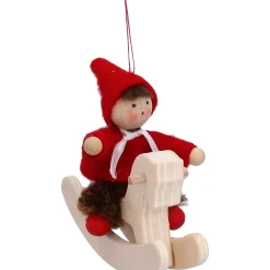 Käthes Original Weihnachtswichtel auf Schaukelpferd, rot, Holz-Baumbehang Clearance