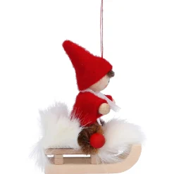 Käthes Original Weihnachtswichtel auf Schlitten, rot, Holz-Baumbehang Outlet