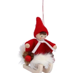 Käthes Original Weihnachtswichtel auf Schlitten, rot, Holz-Baumbehang Outlet