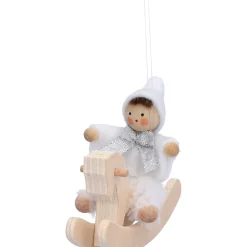 Käthes Original Weihnachtswichtel auf Schaukelpferd, weiß, Holz-Baumbehang Discount