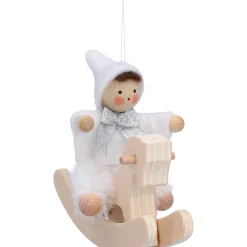 Käthes Original Weihnachtswichtel auf Schaukelpferd, weiß, Holz-Baumbehang Discount