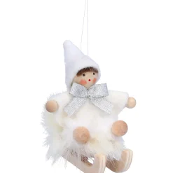 Käthes Original Weihnachtswichtel auf Schlitten, weiß, Holz-Baumbehang Discount