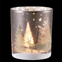 Windlicht "Hirsche im Wald" taupe, 10cm Discount
