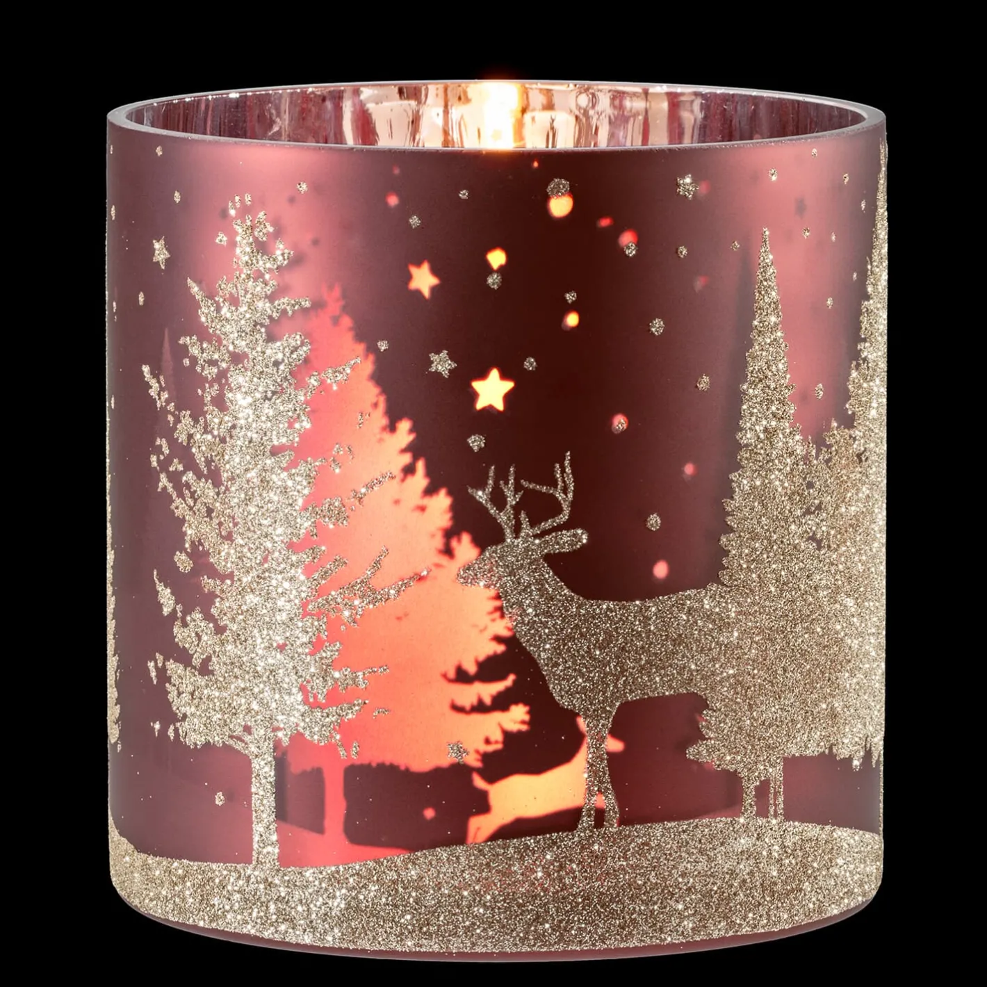 Windlicht "Hirsche im Wald", rot, 15cm Outlet